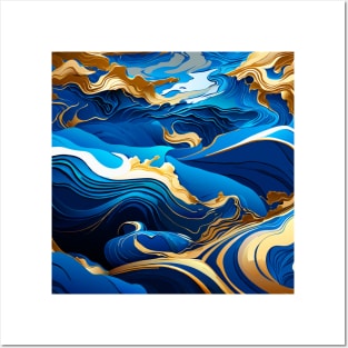 Liquid marble and gold waves Posters and Art